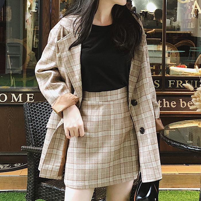 【50%オフ】格子縞ミニ丈レトロチェックセットアップ _N0311