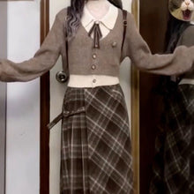 画像をギャラリービューアに読み込む, 放課後の喫茶店でミルクティーを飲む日のチェックニットコーデセット_K0214