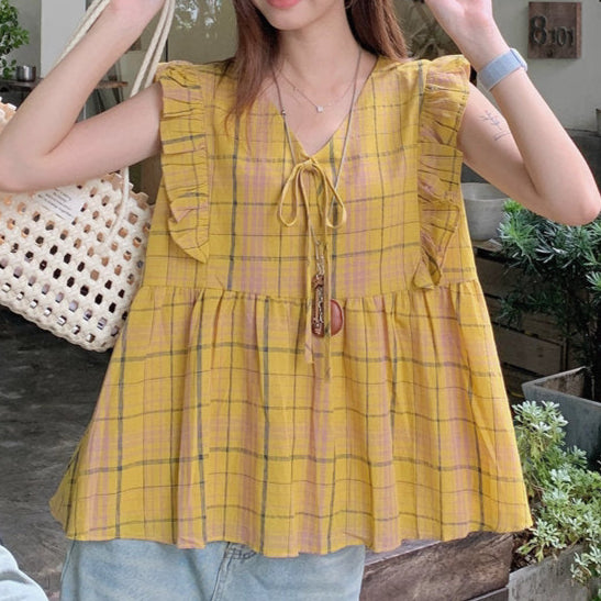 チェック柄が映える、夏の旅のフォトジェニックトップス_K0109 – coko