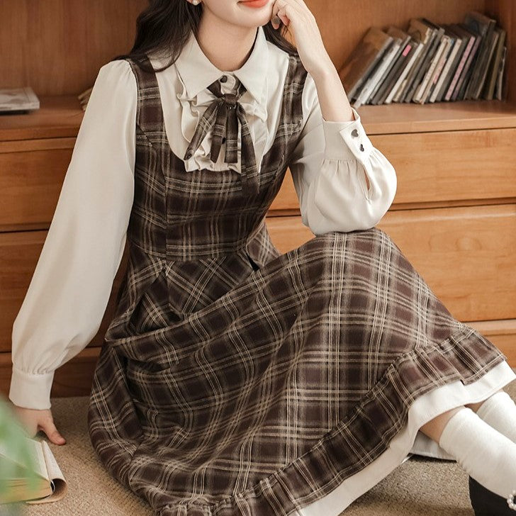 ミステリー小説が好きなあの子のチェックフリルフェイクツーピース