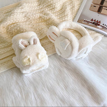 画像をギャラリービューアに読み込む, 【２点セット】手を繋ぐたびきゅんとする、ふわもこウサギのイヤーマフ＆手袋セット _K0248
