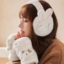 画像をギャラリービューアに読み込む, 【２点セット】手を繋ぐたびきゅんとする、ふわもこウサギのイヤーマフ＆手袋セット _K0248