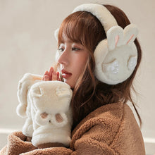 画像をギャラリービューアに読み込む, 【２点セット】手を繋ぐたびきゅんとする、ふわもこウサギのイヤーマフ＆手袋セット _K0248