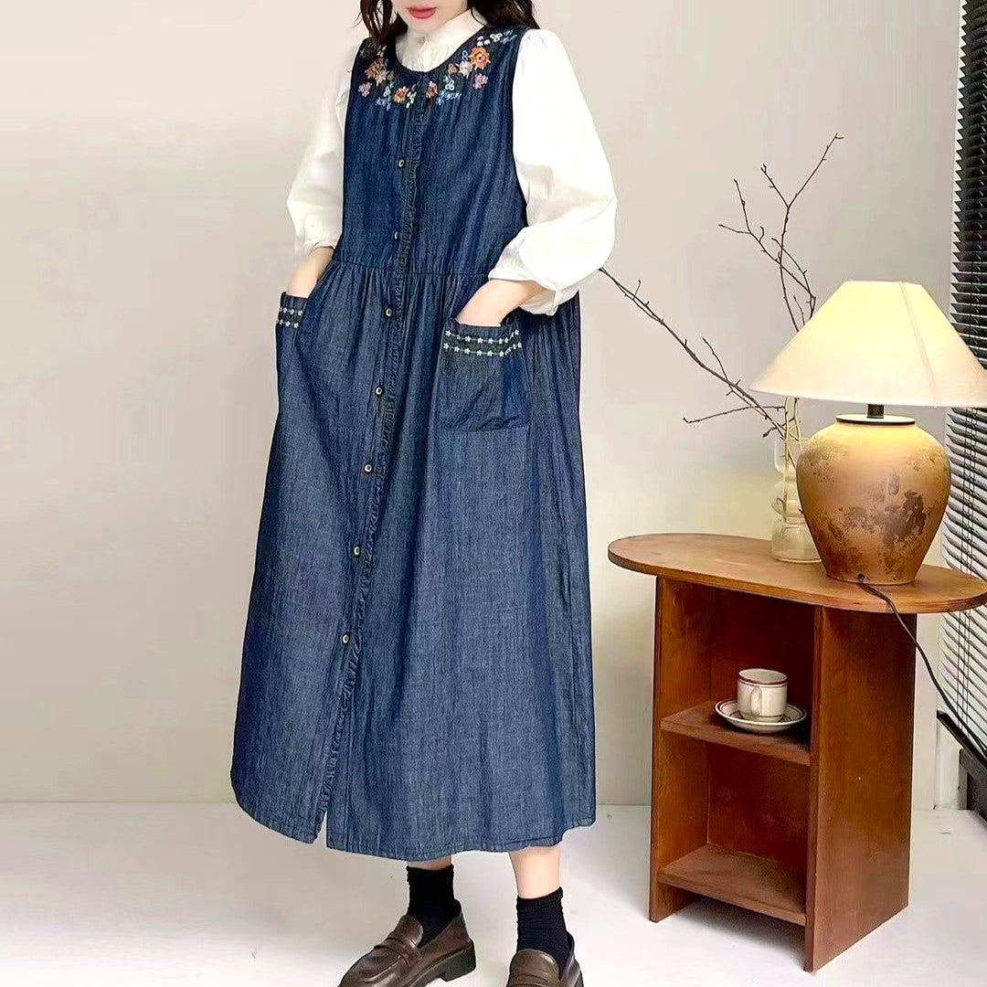 【史上最も激安】 草原でピクニックをする日のデニム刺繍ジャンパースカート_N2556 その他