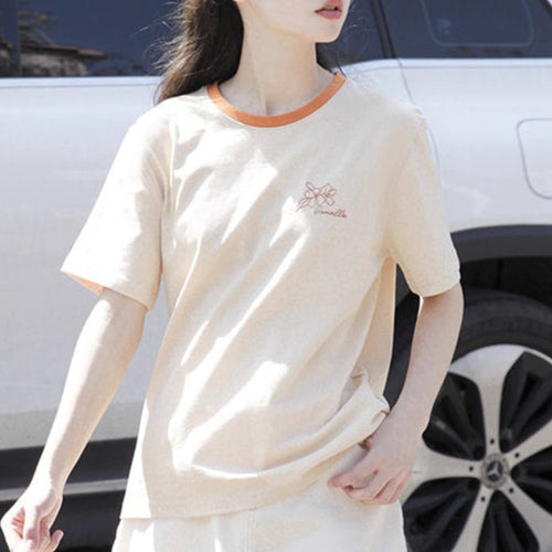 レトロな遊園地で写真を撮りたくなる配色ラウンドネックTシャツ_K0192