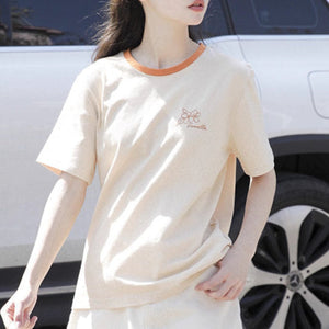 レトロな遊園地で写真を撮りたくなる配色ラウンドネックTシャツ_K0192