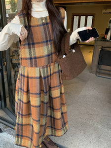 【2点セット】ホットティーが飲みたい日のチェックフレアセットワンピース_N1806