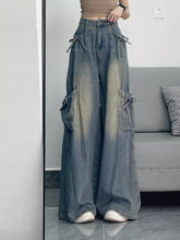 画像をギャラリービューアに読み込む, どの角度からもかわいい、サイドリボンワイドデニムパンツ _K0252