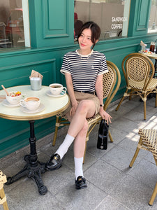 パリのカフェでブランチした日のワッフルボーダーＴシャツ_N2121