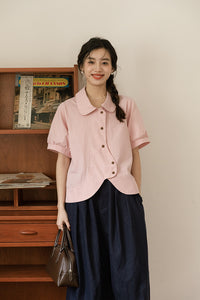 おしゃれするのが大好きな女の子のラウンドカットデザインシャツ_N2532