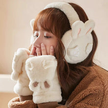 画像をギャラリービューアに読み込む, 【２点セット】手を繋ぐたびきゅんとする、ふわもこウサギのイヤーマフ＆手袋セット _K0248