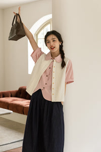 おしゃれするのが大好きな女の子のラウンドカットデザインシャツ_N2532