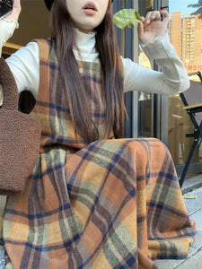 【2点セット】ホットティーが飲みたい日のチェックフレアセットワンピース_N1806