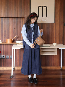 おしゃれ好きな女の子のデニムリボンベスト_N3471