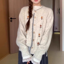 画像をギャラリービューアに読み込む, ストーブの前でお気に入りのレコードを聴く日の手編み風フラワーカーディガン_K0222