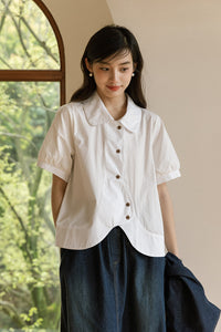 おしゃれするのが大好きな女の子のラウンドカットデザインシャツ_N2532