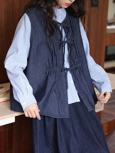 おしゃれ好きな女の子のデニムリボンベスト_N3471
