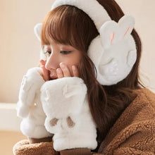 画像をギャラリービューアに読み込む, 【２点セット】手を繋ぐたびきゅんとする、ふわもこウサギのイヤーマフ＆手袋セット _K0248
