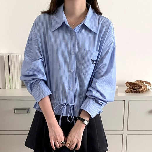 おしゃれが大好きな女の子のストライプショートシャツ_N1952