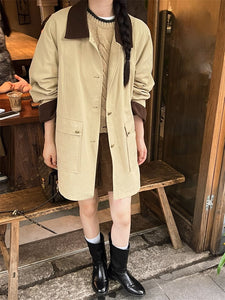 お友達とカフェでおしゃべりする日のミディ丈ステンカラーコート_N1603