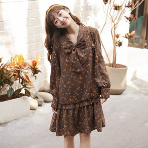 固めのプリンが好きな女の子の小花柄リボンミニワンピース_N3518