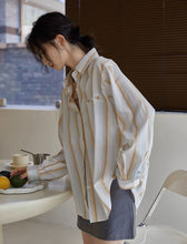 画像をギャラリービューアに読み込む, 珈琲ショップで朝食を食べる日のマルチストライプシャツ_N3516