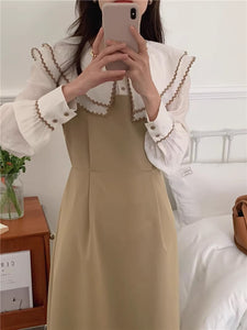 アフタヌーンティーを楽しむ女の子のツインカラーロングワンピース_N1592