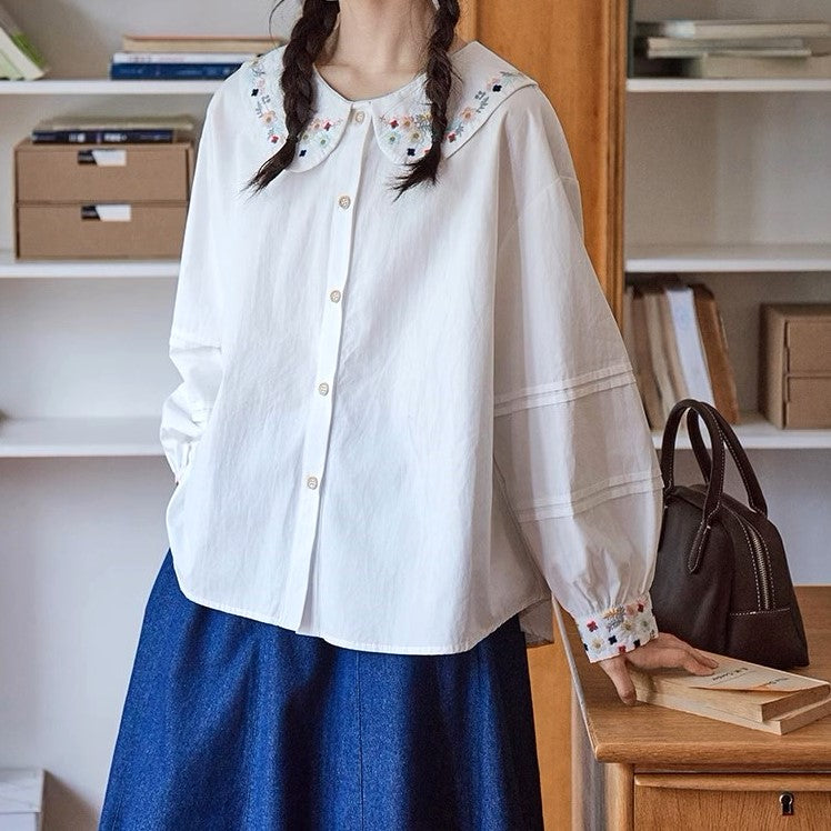 ボンポワンのスモッキング刺繍のある花柄ブラウス ボンポワン bonpoint