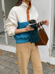 アウトドア派な女の子のバイカラーフリースプルオーバー_N1798