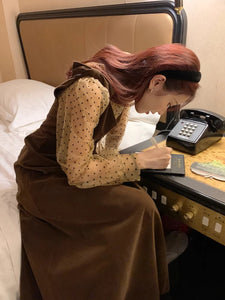 【2点セット】お友達のお祝いに行く日のドットブラウス付ベロアワンピース_N1587