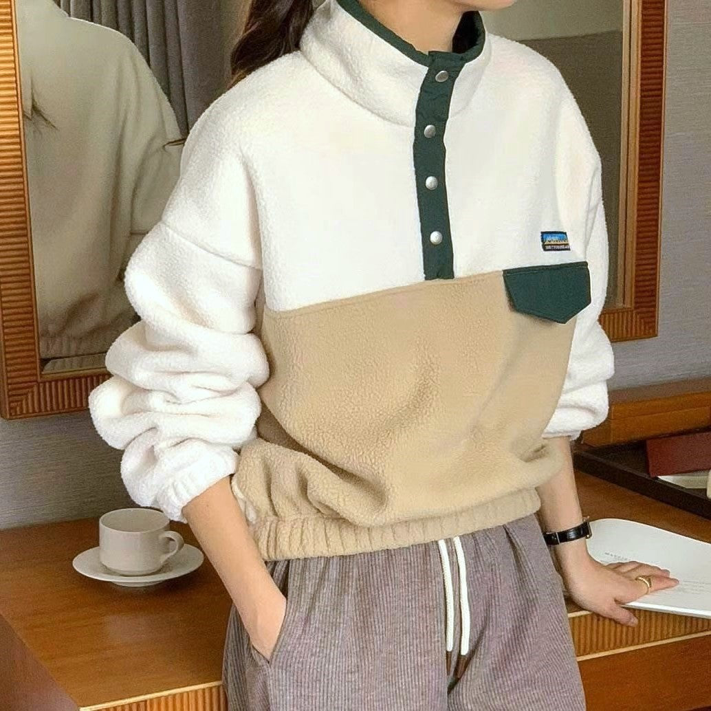 アウトドア派な女の子のバイカラーフリースプルオーバー_N1798