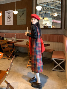 【2点セット】アトリエ近くのカフェに行くチェックジャンパースカート_N1877