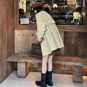 お友達とカフェでおしゃべりする日のミディ丈ステンカラーコート_N1603