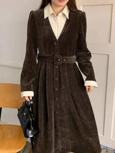 美術館を巡る日のコーデュロイAラインワンピース_N1763