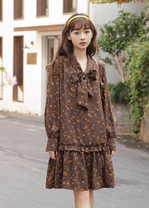 固めのプリンが好きな女の子の小花柄リボンミニワンピース_N3518