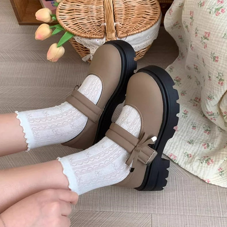 マシュマロを焼くあの子のポイントリボン厚底メリージェーンシューズ_